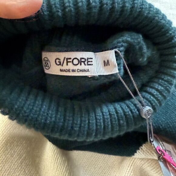 G/FORE Women’s 100% Lambswool Turtleneck Sweater Green White Colorblock Medium - Picture 6 of 9